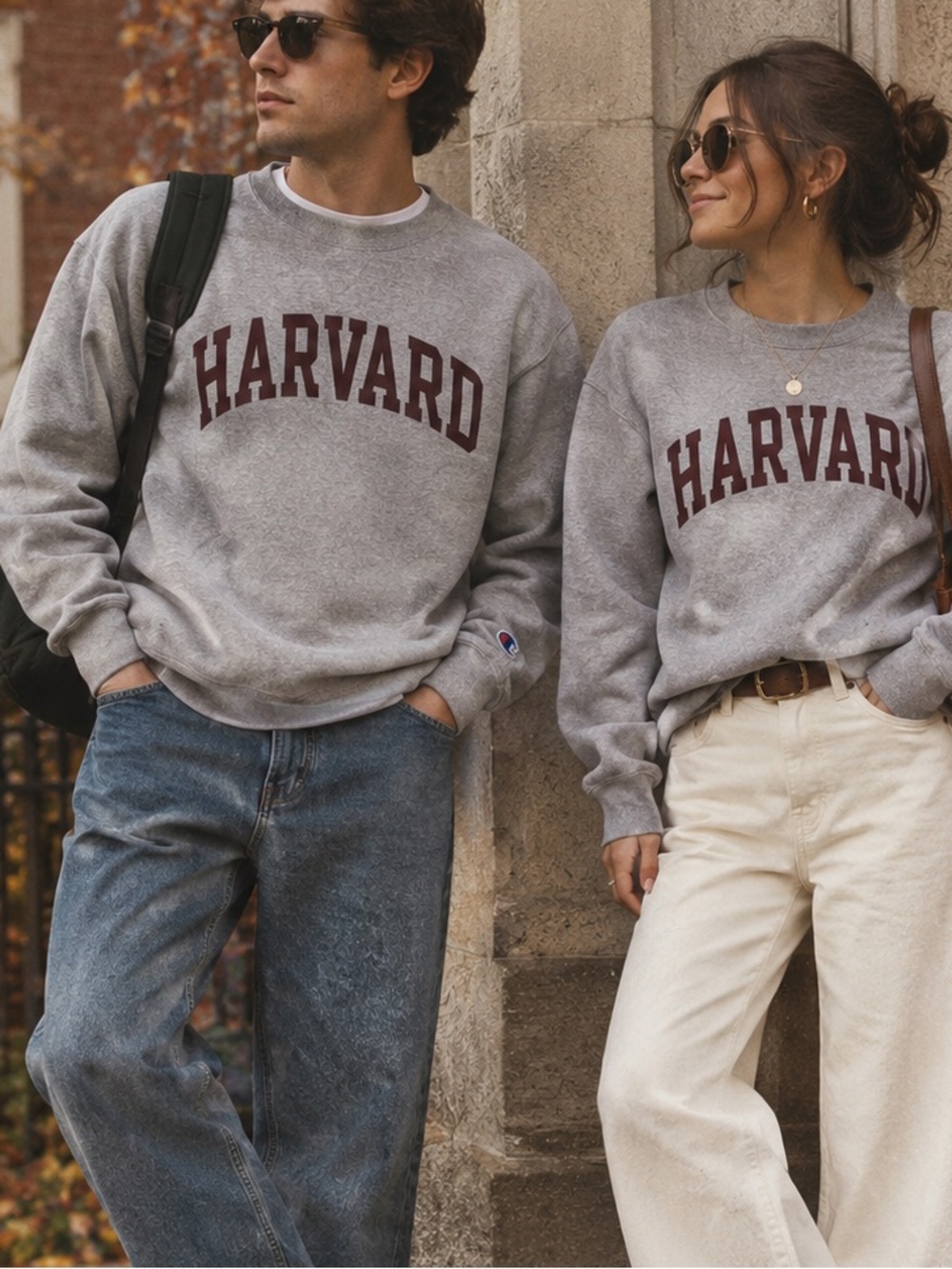 Harvard Crimson Champion y2k crewneck Pullover Sweatshirt Heather Gray medium